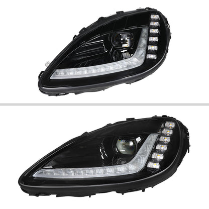 2005-2013 Chevrolet Corvette C6 Projector Headlights w/ Sequential LED Turn Signal and Park Lights with Startup Animation (Black Housing / Clear Lens)