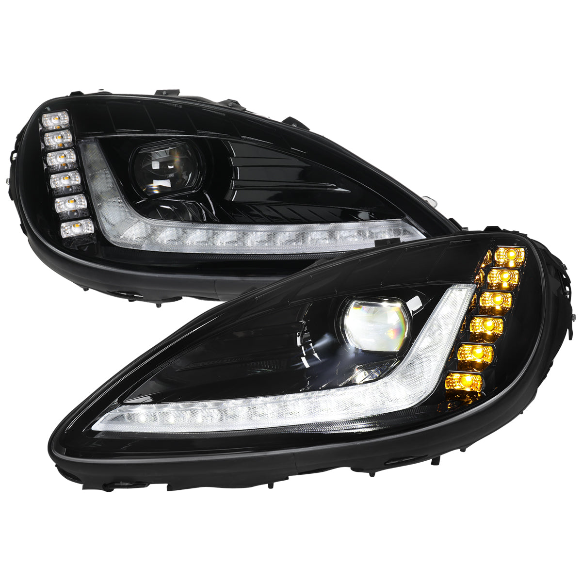 2005-2013 Chevrolet Corvette C6 Projector Headlights w/ Sequential LED Turn Signal and Park Lights with Startup Animation (Black Housing / Clear Lens)