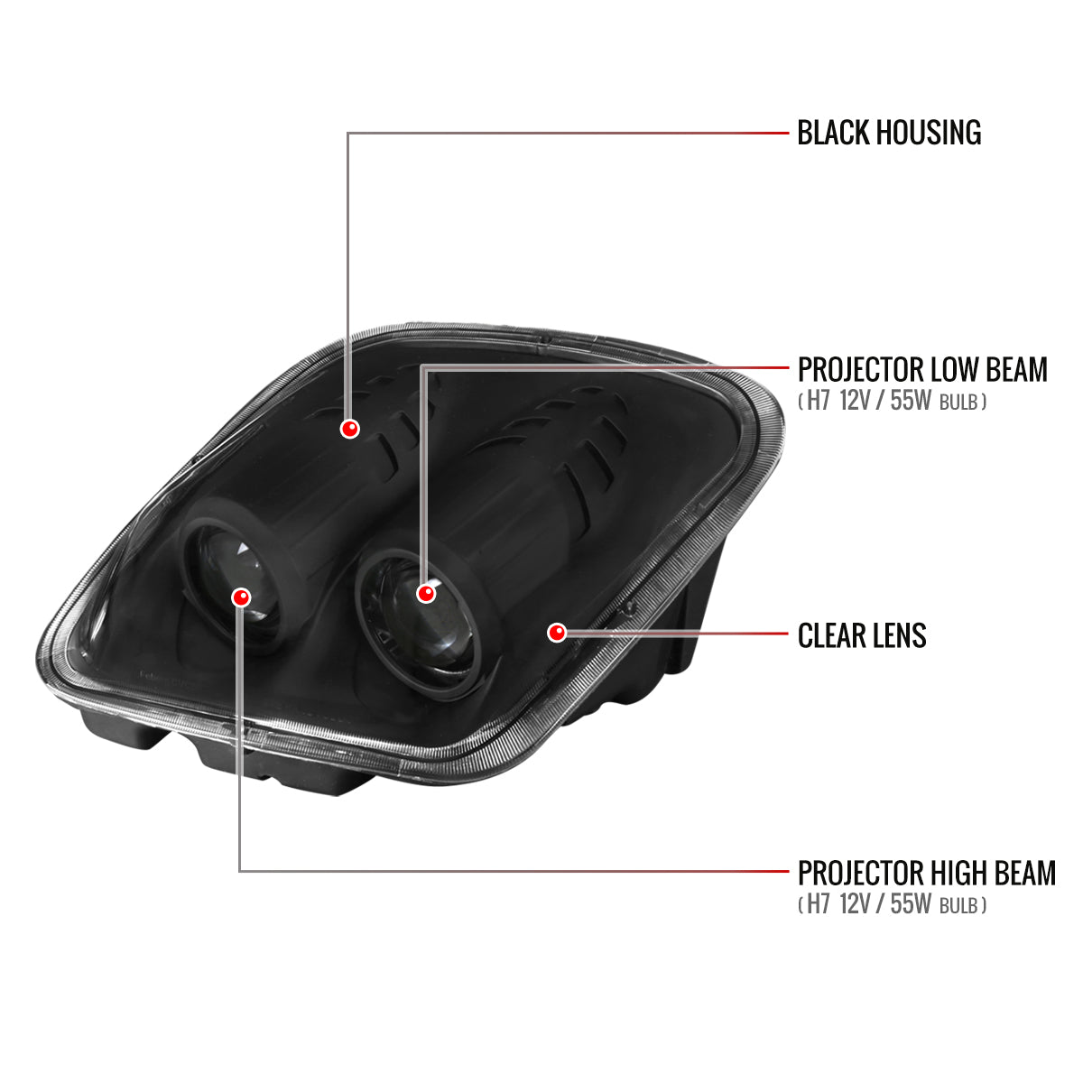 1997-2004 Chevrolet Corvette C5 H7 Projector Headlights (Matte Black Housing/Clear Lens)