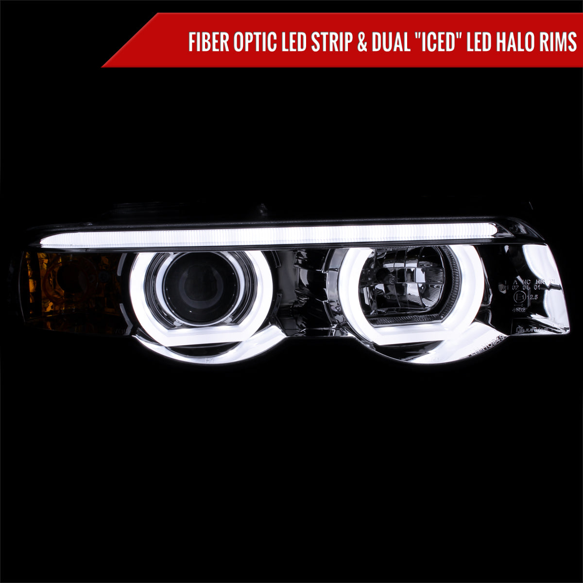 1995-2001 BMW E38 7 Series LED Bar Dual Halo Projector Headlights (Chrome Housing/Clear Lens)