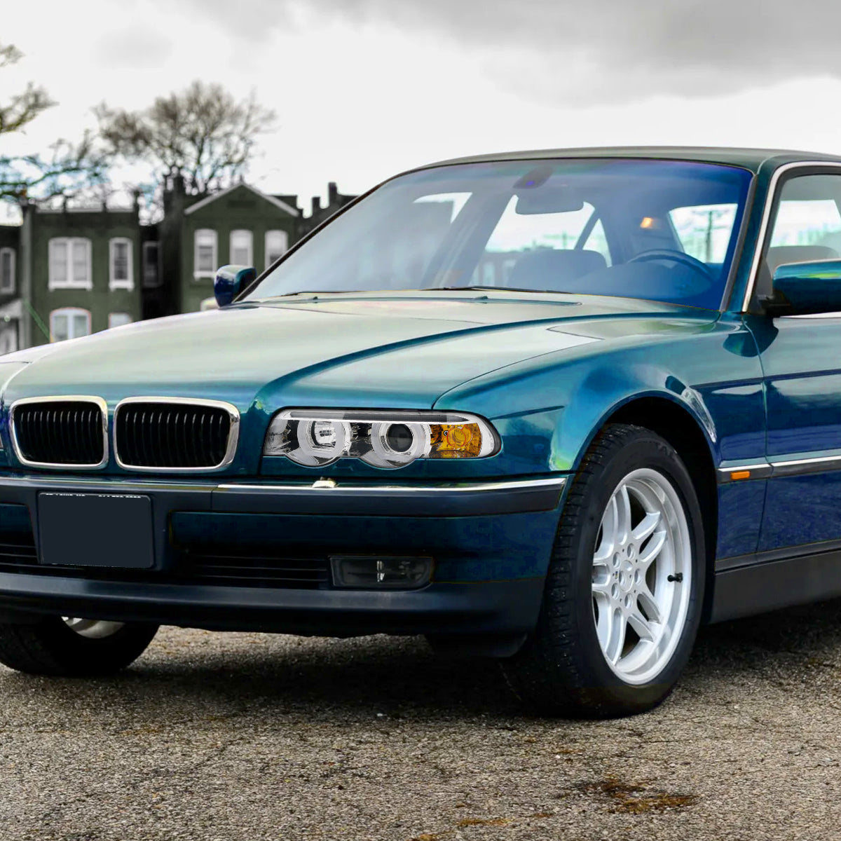 1995-2001 BMW E38 7 Series LED Bar Dual Halo Projector Headlights (Chrome Housing/Clear Lens)