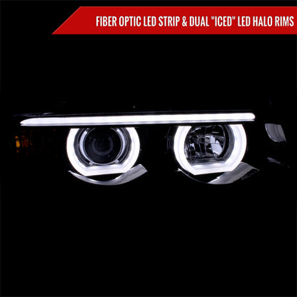 1995-2001 BMW E38 7 Series LED Bar Dual Halo Projector Headlights (Glossy Black Housing/Smoked Lens)