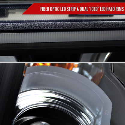 1995-2001 BMW E38 7 Series LED Bar Dual Halo Projector Headlights (Glossy Black Housing/Smoked Lens)