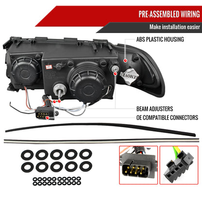 1995-2001 BMW E38 7 Series LED Bar Dual Halo Projector Headlights (Glossy Black Housing/Smoked Lens)