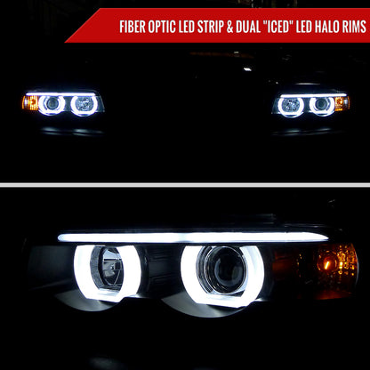 1995-2001 BMW E38 7 Series LED Bar Dual Halo Projector Headlights (Matte Black Housing/Clear Lens)