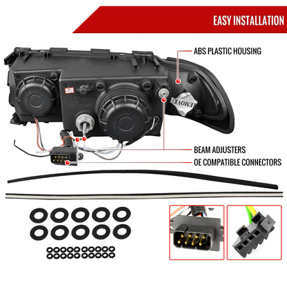1995-2001 BMW E38 7 Series LED Bar Dual Halo Projector Headlights (Matte Black Housing/Clear Lens)