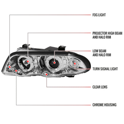 1999-2001 BMW E46 3 Series Sedan Dual Halo Projector Headlights (Chrome Housing/Clear Lens)