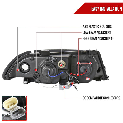 1999-2001 BMW E46 3 Series Sedan Dual Halo Projector Headlights (Matte Black Housing/Clear Lens)