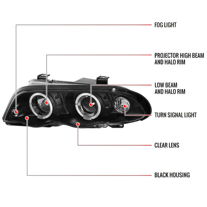 1999-2001 BMW E46 3 Series Sedan Dual Halo Projector Headlights (Matte Black Housing/Clear Lens)