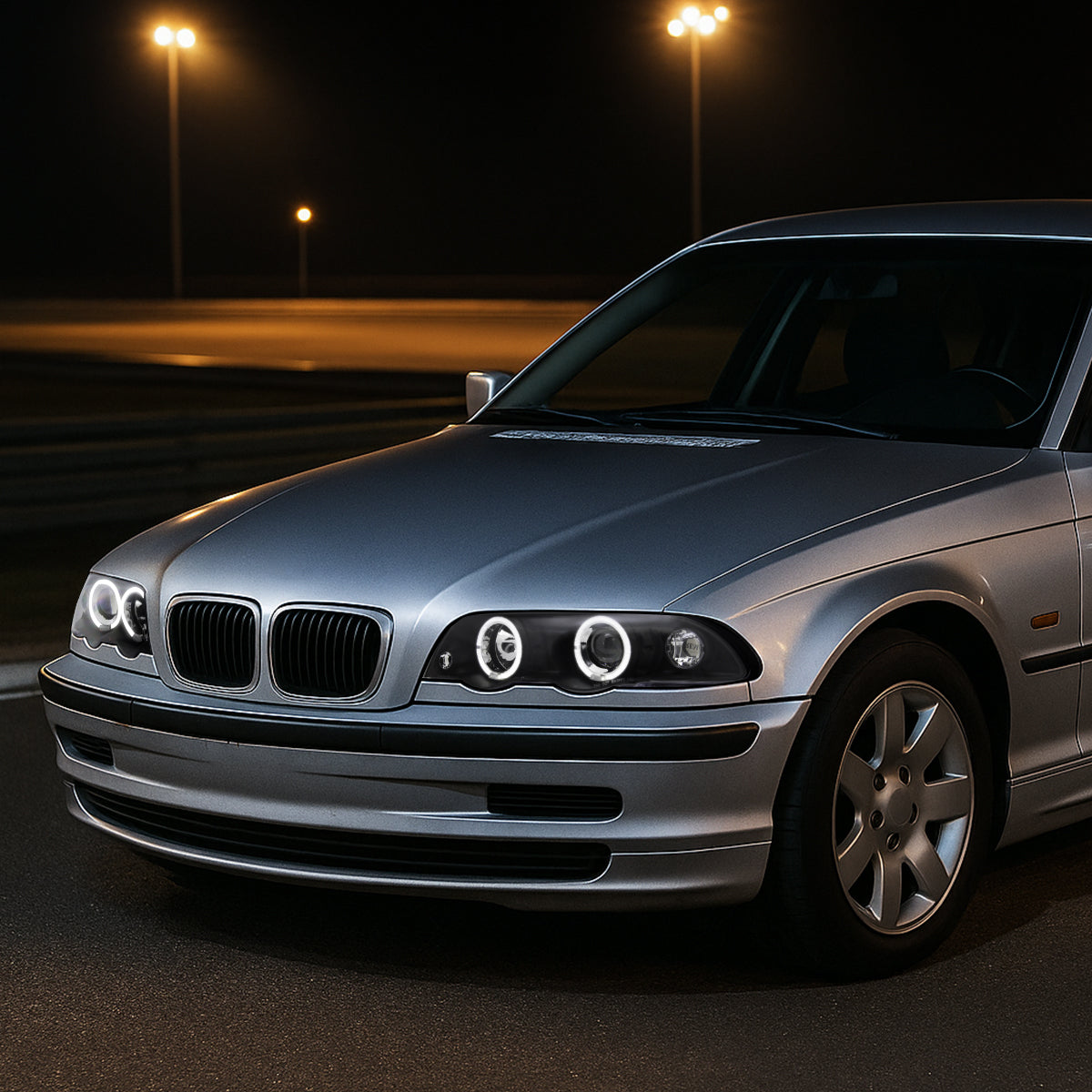 1999-2001 BMW E46 3 Series Sedan Dual Halo Projector Headlights (Matte Black Housing/Clear Lens)