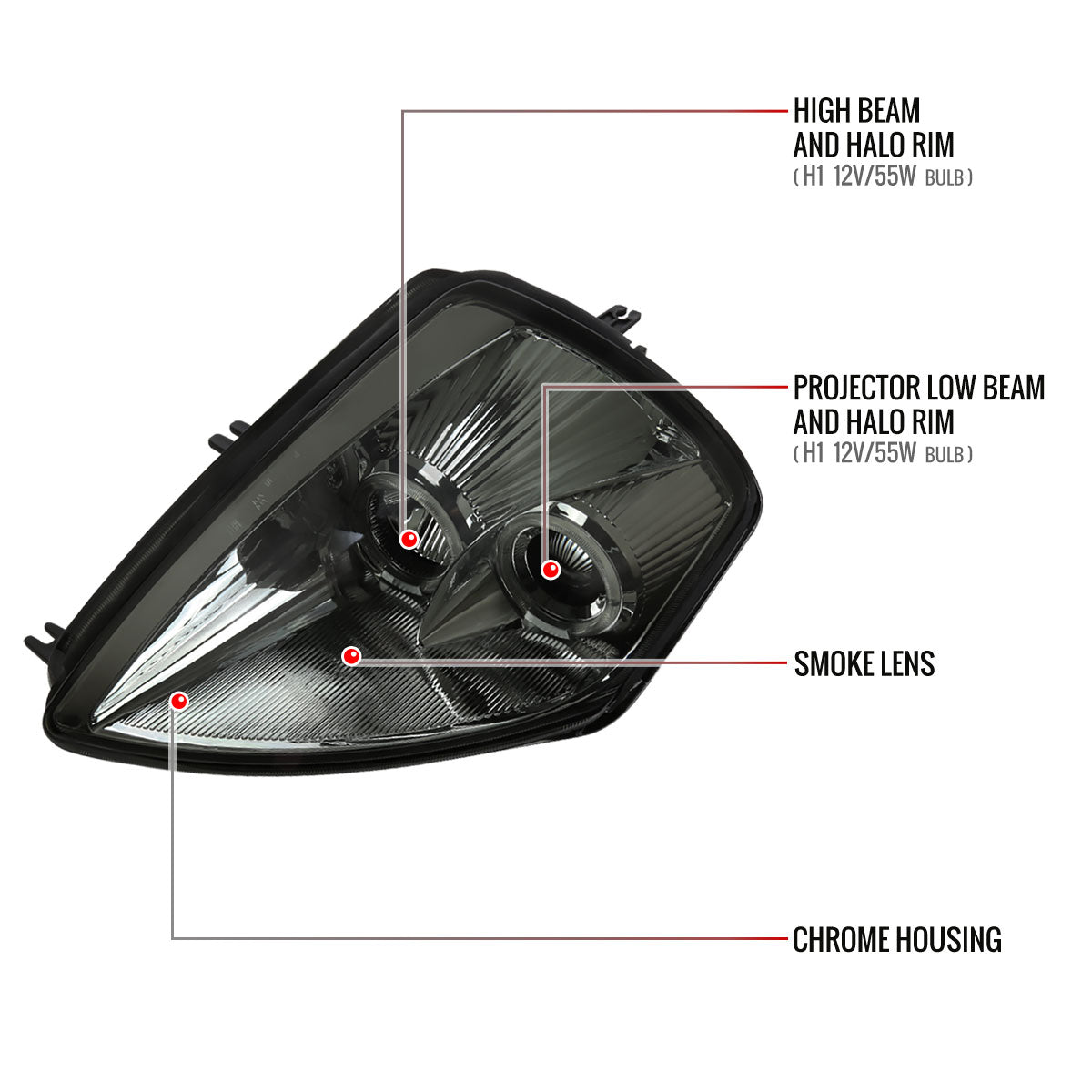2000-2005 Mitsubishi Eclipse Dual Halo Projector Headlights (Chrome Housing/Smoked Lens)