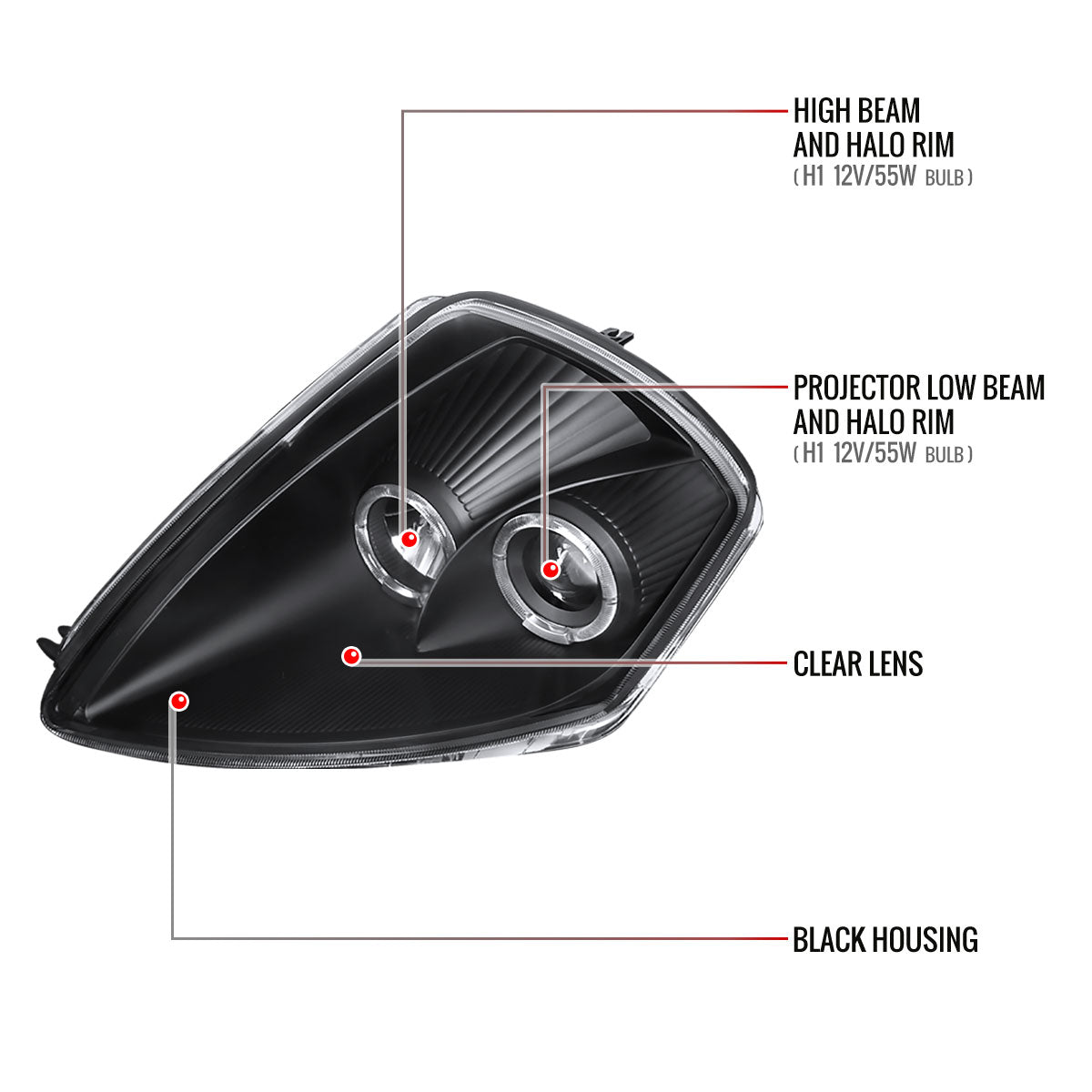 2000-2005 Mitsubishi Eclipse Dual Halo Projector Headlights (Matte Black Housing/Clear Lens)