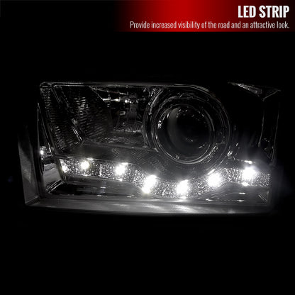 1999-2004 Ford F-250/F-350/F-450/F-550/Excursion Projector Headlights w/ SMD LED Light Strip (Chrome Housing/Clear Lens)