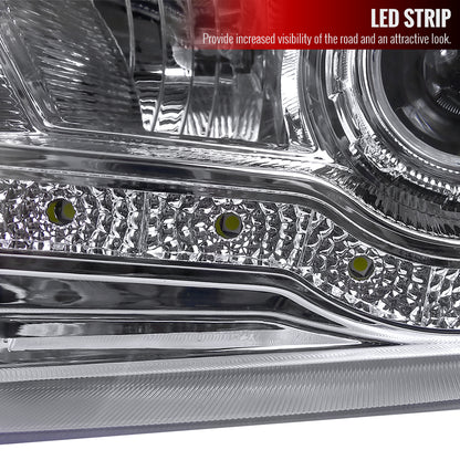 1999-2004 Ford F-250/F-350/F-450/F-550/Excursion Projector Headlights w/ SMD LED Light Strip (Chrome Housing/Clear Lens)