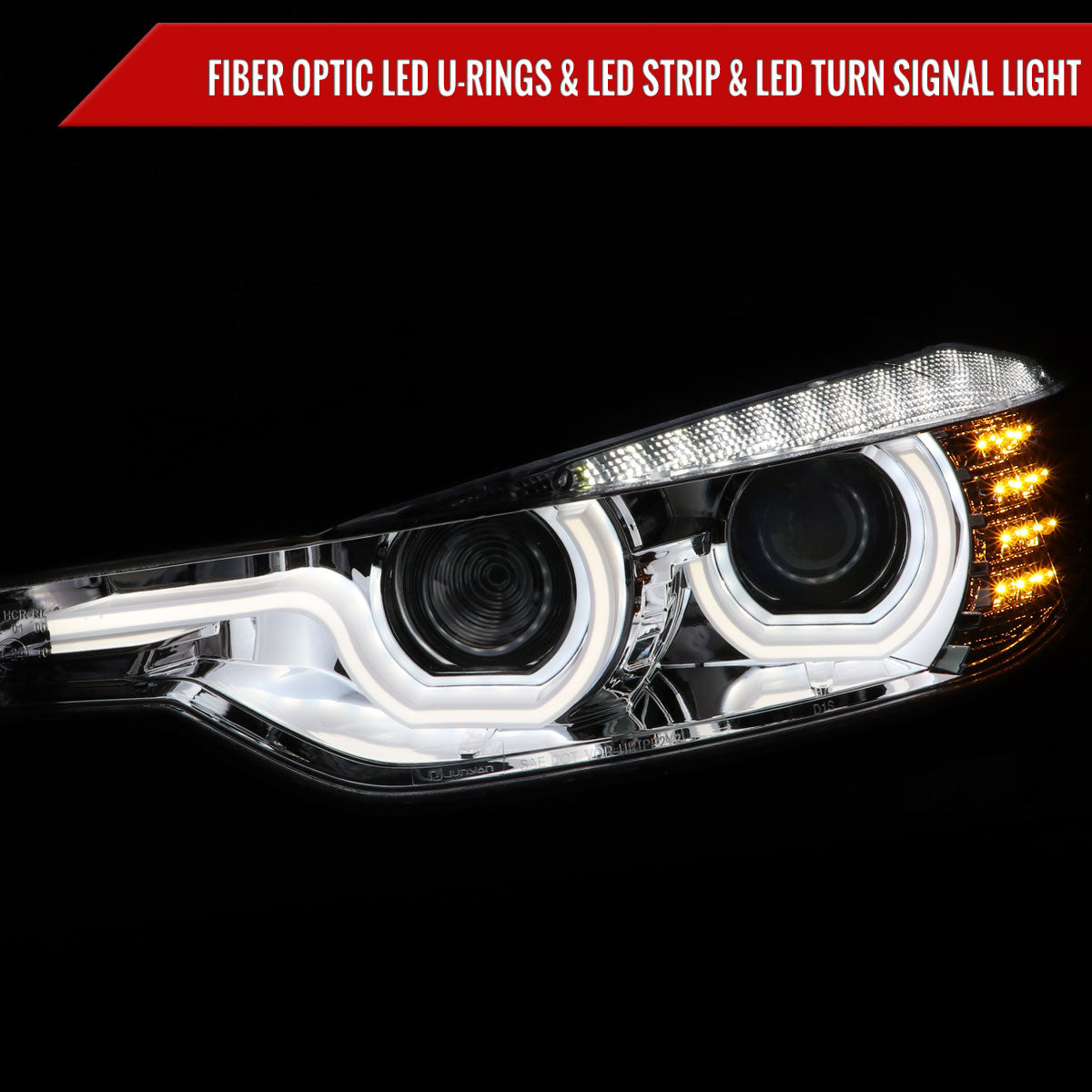 2012-2015 BMW F30 3 Series Sedan Dual LED U-Bar Projector HID-Compatible Headlights w/ LED Turn Signal Lights (Chrome Housing/Clear Lens)