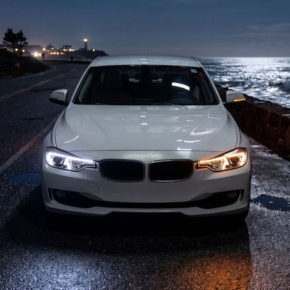 2012-2015 BMW F30 3 Series Sedan Projector Headlights w/ Switchback Sequential LED Turn Signal (Chrome Housing / Clear Lens)