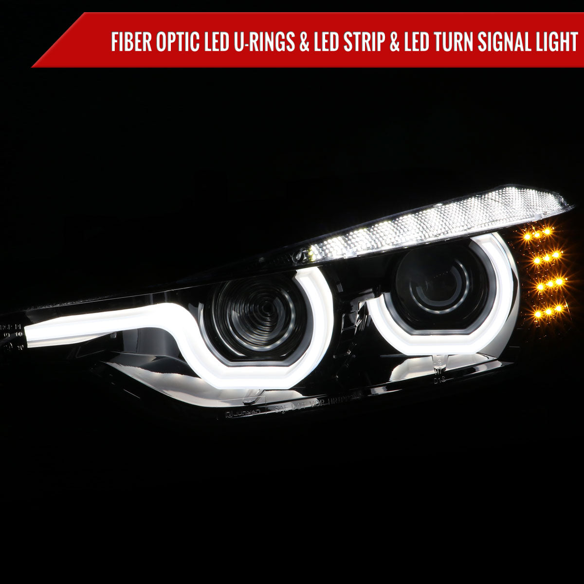 2012-2015 BMW F30 3 Series Sedan Dual LED U-Bar Projector HID-Compatible Headlights w/ LED Turn Signal Lights (Jet Black Housing/Clear Lens)