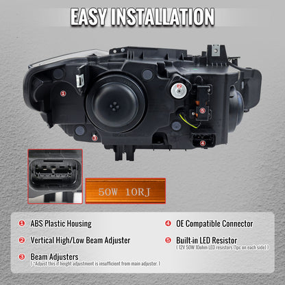 2012-2015 BMW F30 3 Series Sedan Projector Headlights w/ Switchback Sequential LED Turn Signal (Black Housing / Clear Lens)