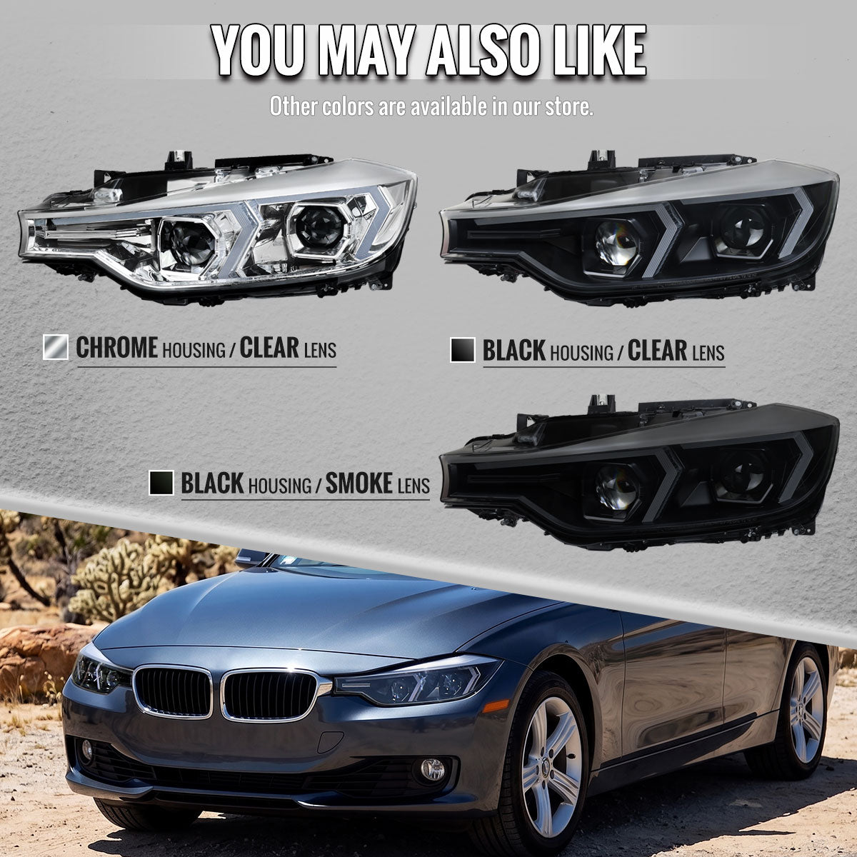 2012-2015 BMW F30 3 Series Sedan Projector Headlights w/ Switchback Sequential LED Turn Signal (Black Housing / Clear Lens)