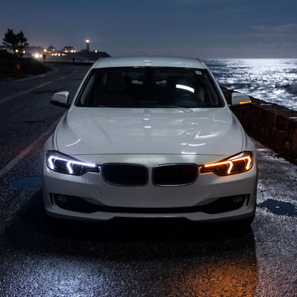 2012-2015 BMW F30 3 Series Sedan Projector Headlights w/ Switchback Sequential LED Turn Signal (Black Housing / Clear Lens)
