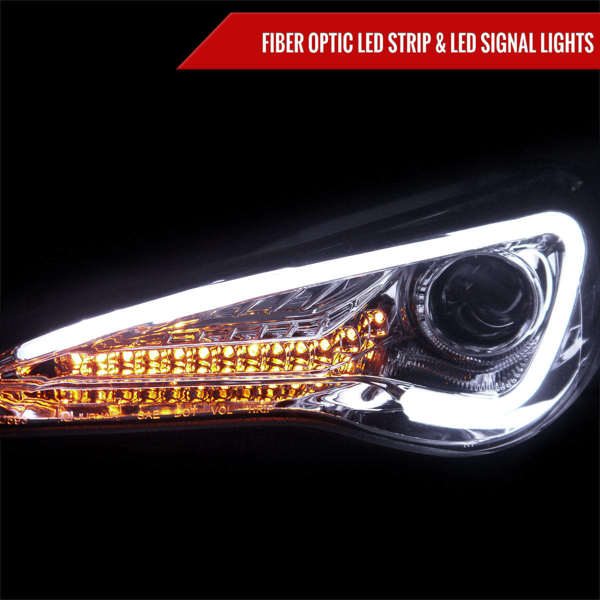 2012-2017 Scion FRS/ Toyota 86 Projector Headlights w/ LED Strip & Turn Signal Lights (Chrome Housing/Clear Lens)