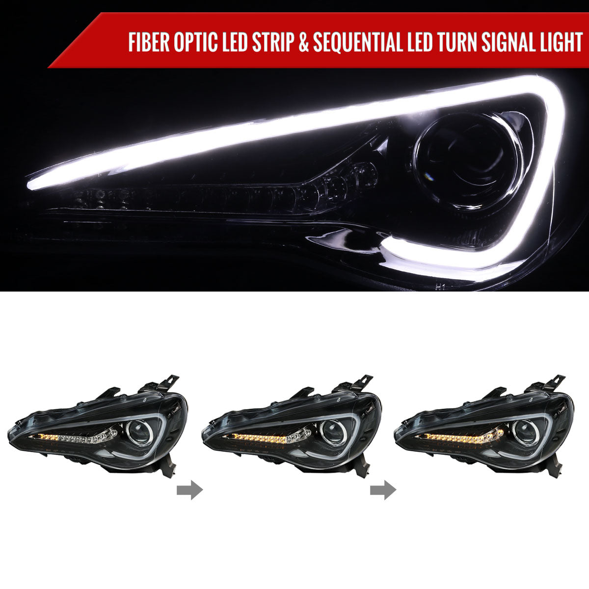2012-2017 Scion FRS/ Toyota 86 LED Bar Projector Headlights w/ Sequential Turn Signal Lights (Jet Black Housing/Clear Lens)