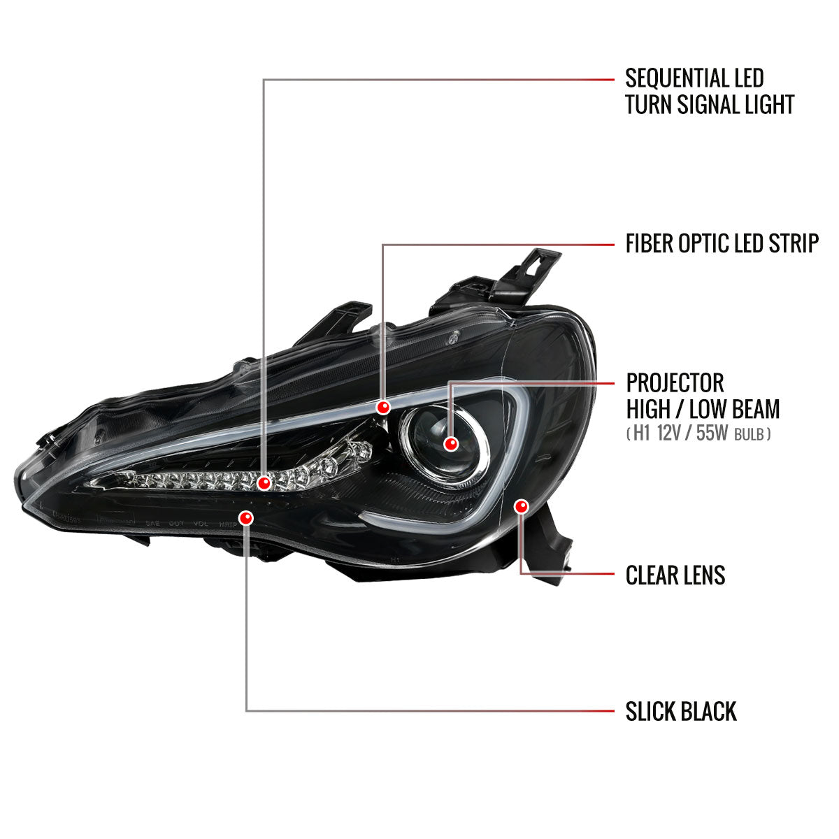 2012-2017 Scion FRS/ Toyota 86 LED Bar Projector Headlights w/ Sequential Turn Signal Lights (Jet Black Housing/Clear Lens)