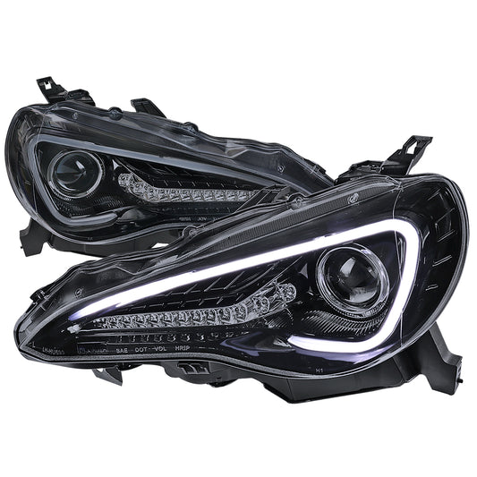 2012-2017 Toyota 86/ Scion FRS LED Bar Projector Headlights w/ LED Turn Signal Lights (Glossy Black Housing/Smoked Lens)
