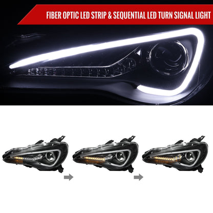 2012-2017 Toyota 86 Scion FR-S LED Bar Projector Headlights w/ Sequential Turn Signal Lights (Matte Black Housing/Clear Lens)
