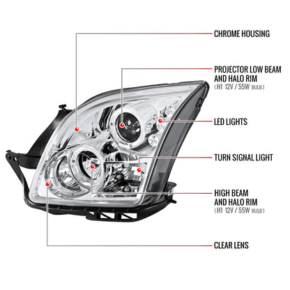 2006-2009 Ford Fusion Dual Halo Projector Headlights (Chrome Housing/Clear Lens)