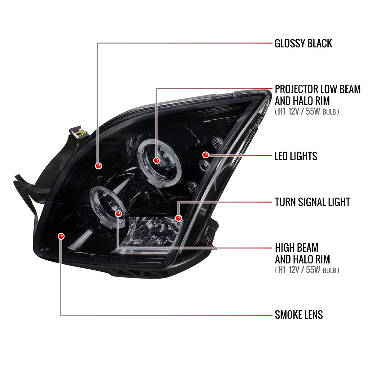 2006-2009 Ford Fusion Dual Halo Projector Headlights (Glossy Black Housing/Smoked Lens)