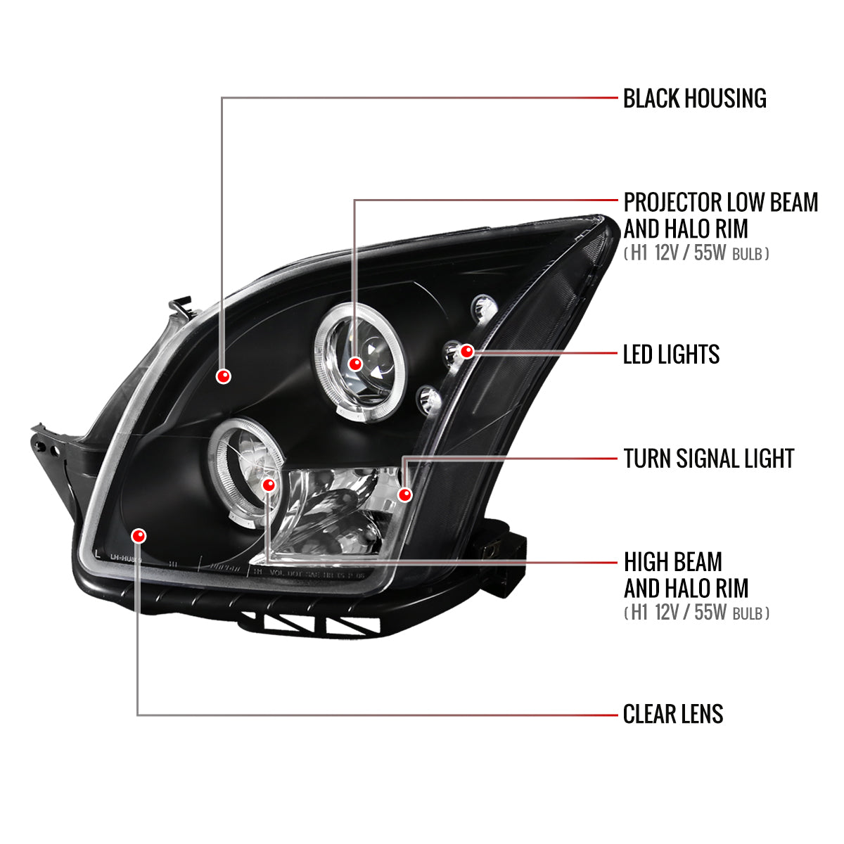 2006-2009 Ford Fusion Dual Halo Projector Headlights (Matte Black Housing/Clear Lens)