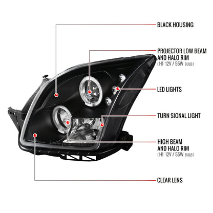 2006-2009 Ford Fusion Dual Halo Projector Headlights (Matte Black Housing/Clear Lens)
