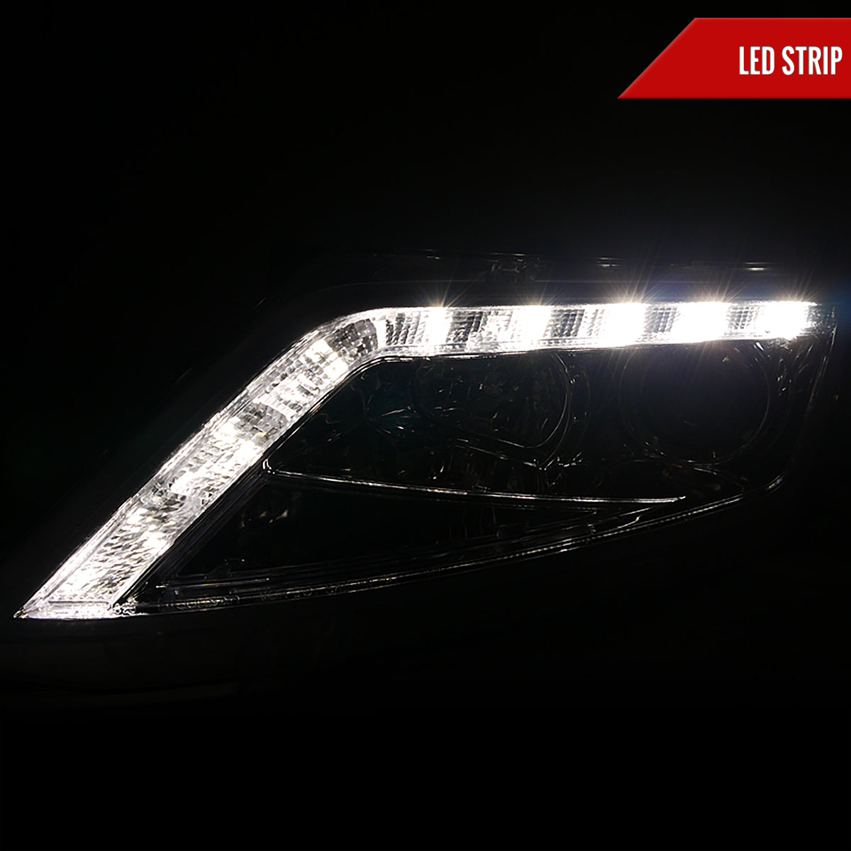 2010-2012 Ford Fusion Projector Headlights w/ LED Light Strip (Chrome Housing/Clear Lens)