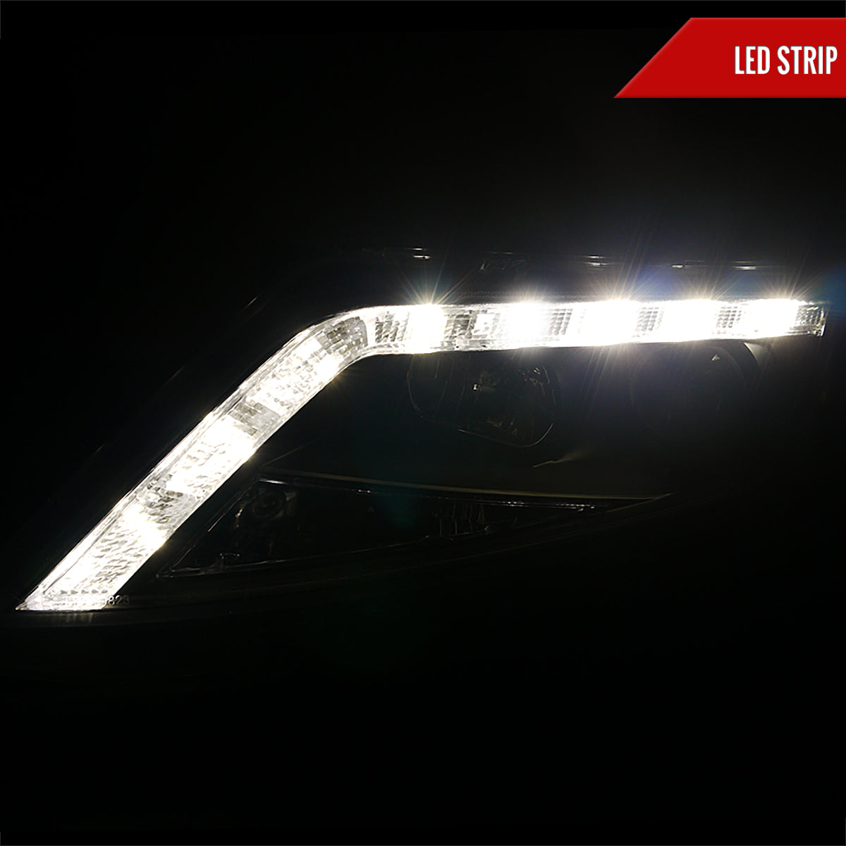 2010-2012 Ford Fusion Projector Headlights w/ LED Light Strip (Matte Black Housing/Clear Lens)
