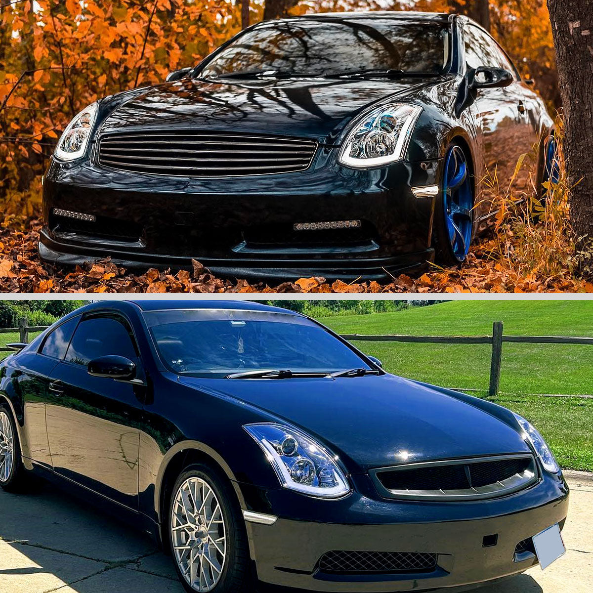 2003-2007 Infiniti G35 Coupe LED Bar Projector Headlights w/ Sequential Turn Signals (Chrome Housing / Clear Lens)