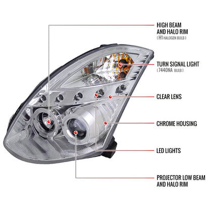2003-2007 Infiniti G35 Coupe Dual Halo Projector Headlights (Chrome Housing / Clear Lens)