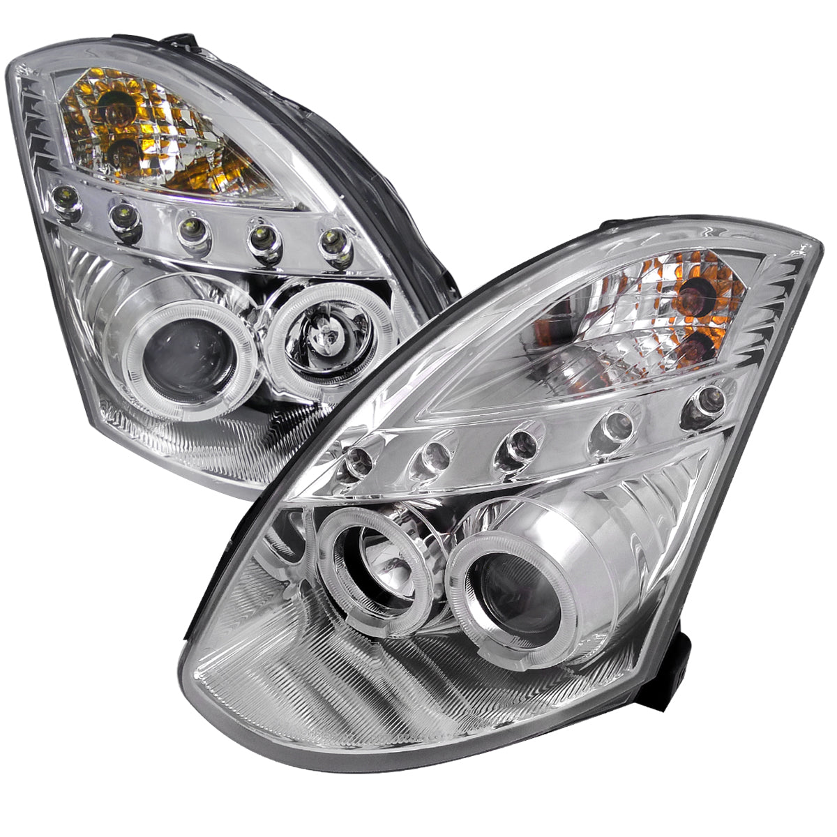 2003-2007 Infiniti G35 Coupe Dual Halo Projector Headlights (Chrome Housing / Clear Lens)