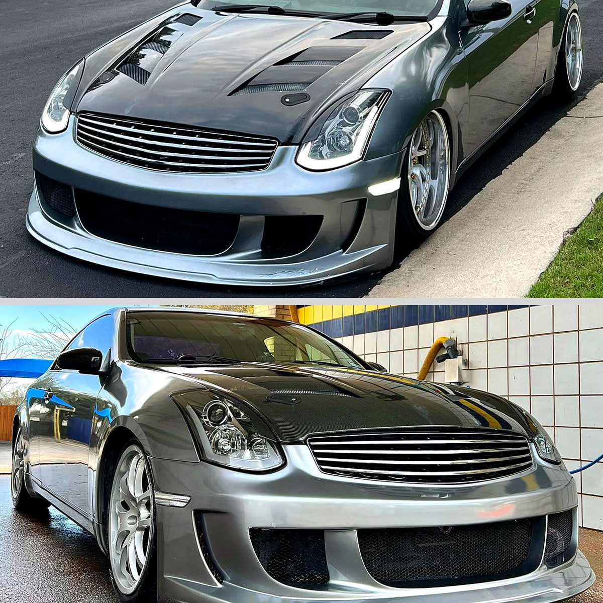 2003-2007 Infiniti G35 Coupe LED Bar Projector Headlights w/ Sequential Turn Signals (Chrome Housing / Smoked Lens)