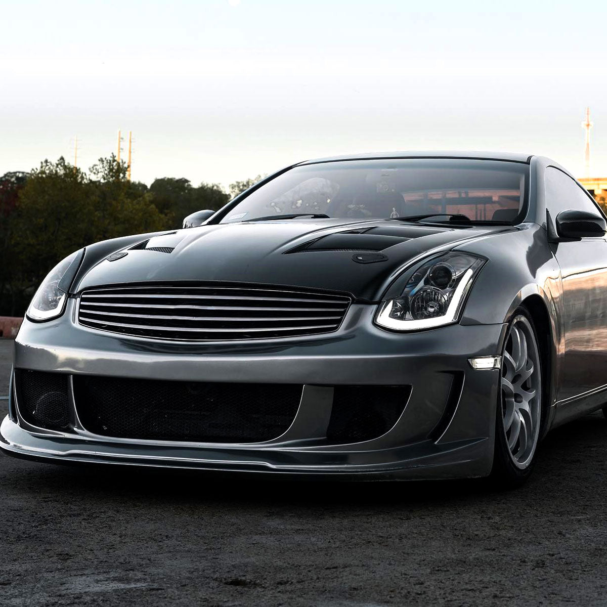 2003-2007 Infiniti G35 Coupe LED Bar Projector Headlights w/ Sequential Turn Signals (Chrome Housing / Smoked Lens)