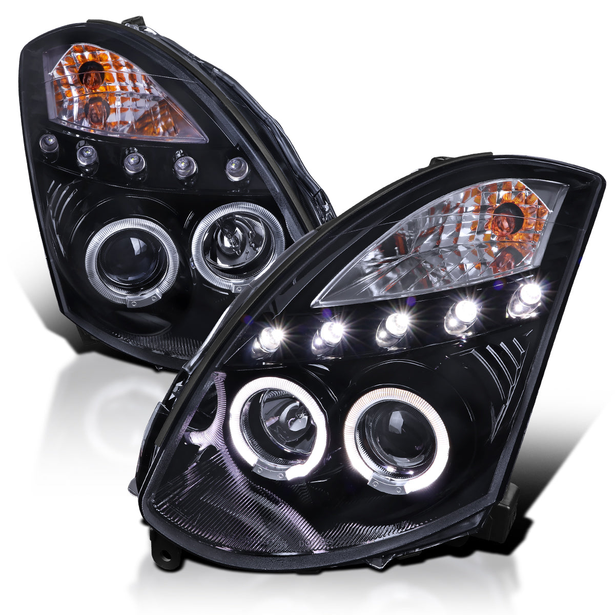 2003-2007 Infiniti G35 Coupe Dual Halo Projector Headlights (Glossy Black Housing / Smoked Lens)