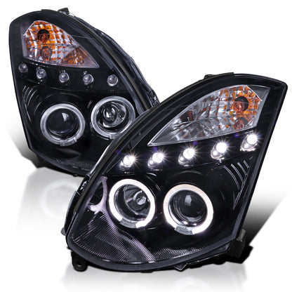 2003-2007 Infiniti G35 Coupe Dual Halo Projector Headlights (Glossy Black Housing / Smoked Lens)