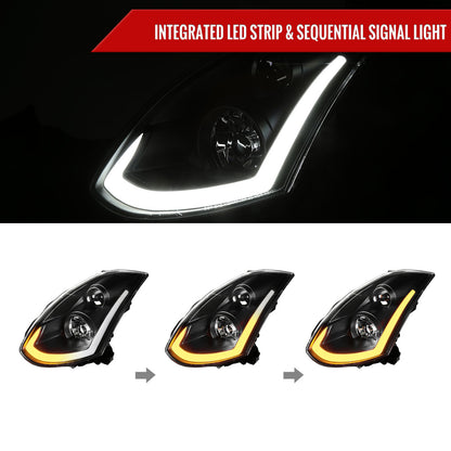 2003-2007 Infiniti G35 Coupe LED Bar Projector Headlights w/ Sequential Turn Signals (Matte Black Housing / Clear Lens)