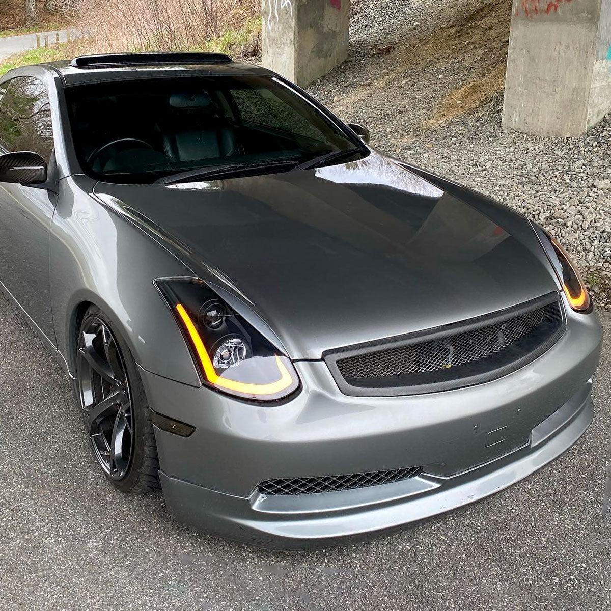 2003-2007 Infiniti G35 Coupe LED Bar Projector Headlights w/ Sequential Turn Signals (Matte Black Housing / Clear Lens)