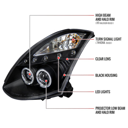 2003-2007 Infiniti G35 Coupe Dual Halo Projector Headlights (Matte Black Housing / Clear Lens)