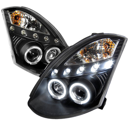2003-2007 Infiniti G35 Coupe Dual Halo Projector Headlights (Matte Black Housing / Clear Lens)