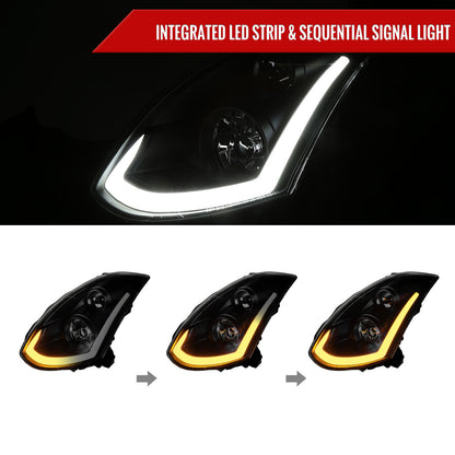 2003-2007 Infiniti G35 Coupe LED Bar Projector Headlights w/ Sequential Turn Signals (Black Housing / Smoked Lens)