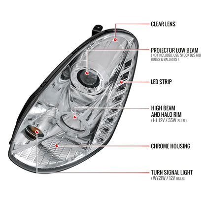 2005-2006 Infiniti G35 Sedan Halo Projector Headlights (Chrome Housing/Clear Lens)