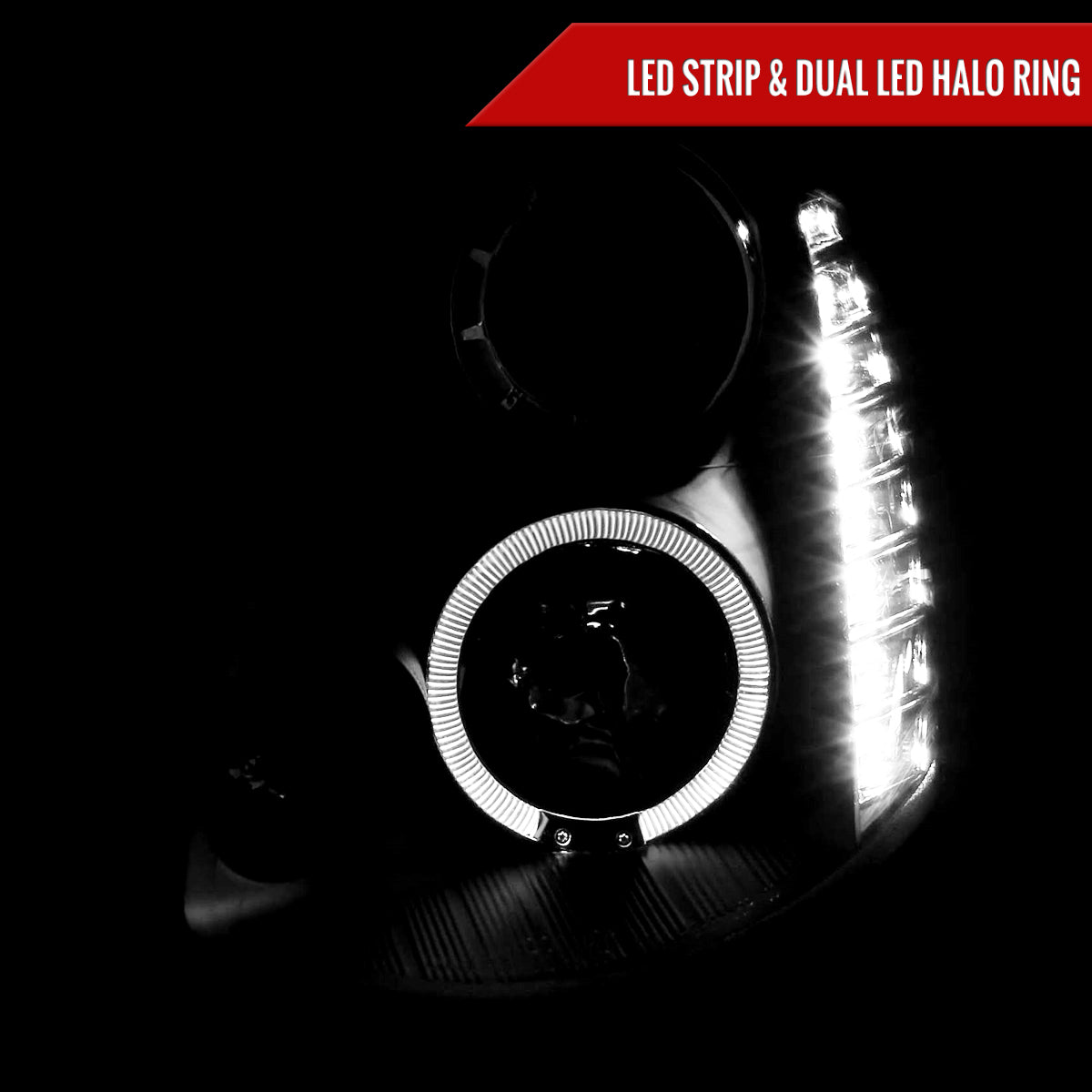 2005-2006 Infiniti G35 Sedan Halo Projector Headlights w/ SMD LED Light Strip (Matte Black Housing/Clear Lens)