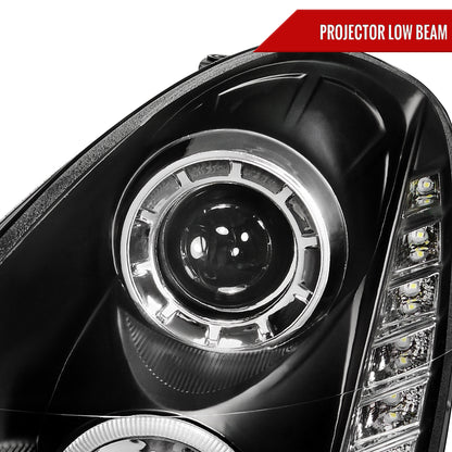 2005-2006 Infiniti G35 Sedan Halo Projector Headlights w/ SMD LED Light Strip (Matte Black Housing/Clear Lens)